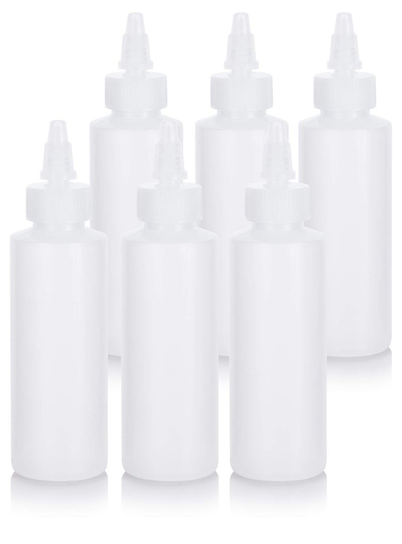 JUVITUS 4 oz  120 ml Clear Natural Refillable Plastic Squeeze Bottle with Twist Top Spout 6 pack